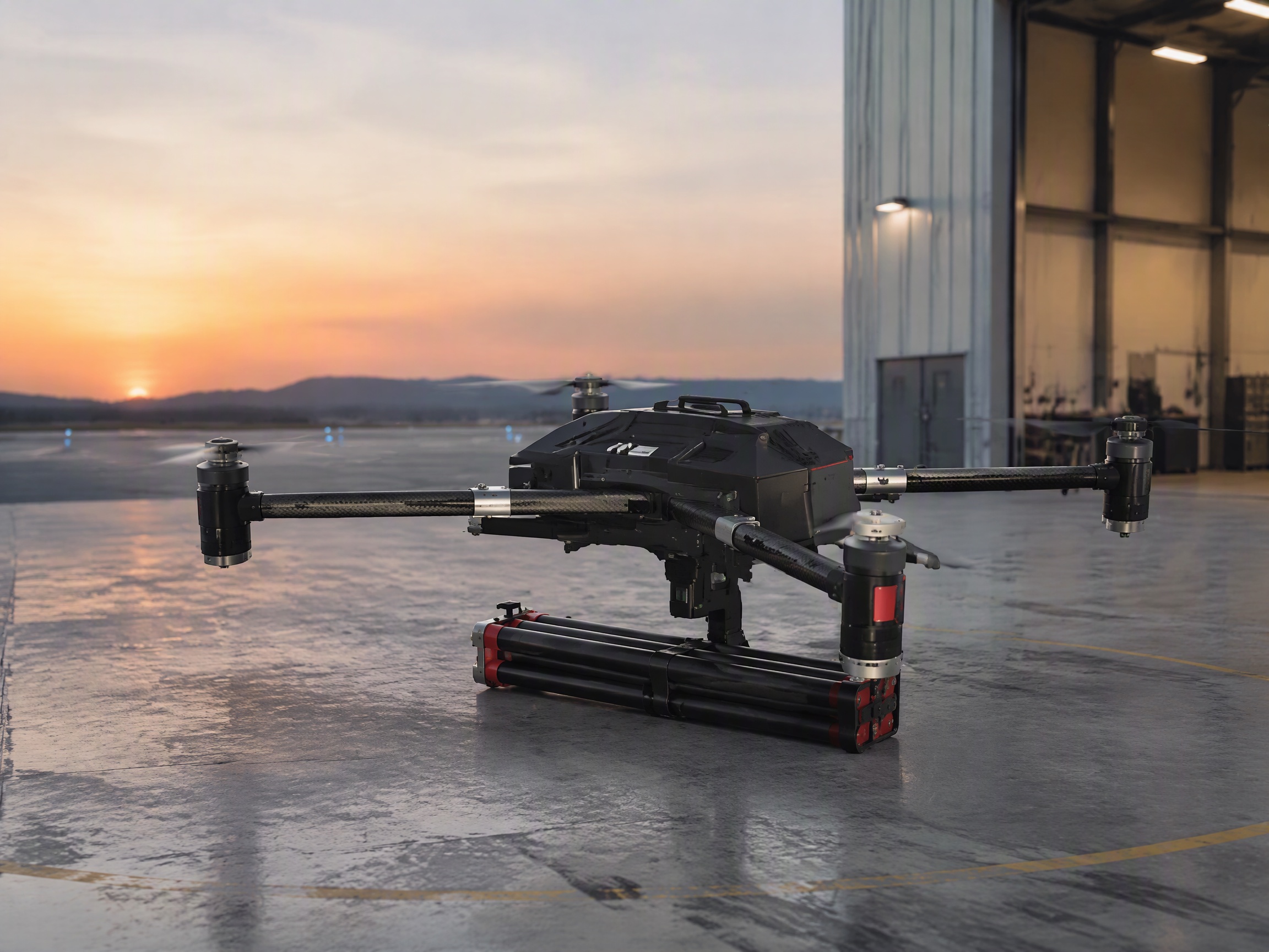 RT100 civilian industrial UAV at an engineering test apron